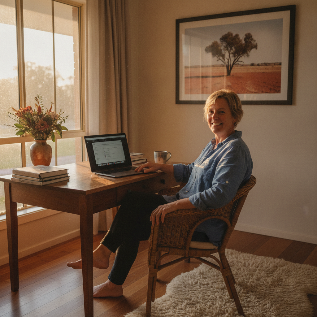 Professional computer clean-out in Garoo (2340) — a happy New South Wales resident at home with a spotless, fast, quiet machine