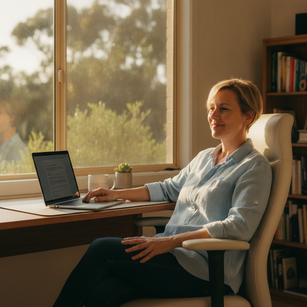 Professional computer clean-out in Garthowen (2345) — a happy New South Wales resident at home with a spotless, fast, quiet machine