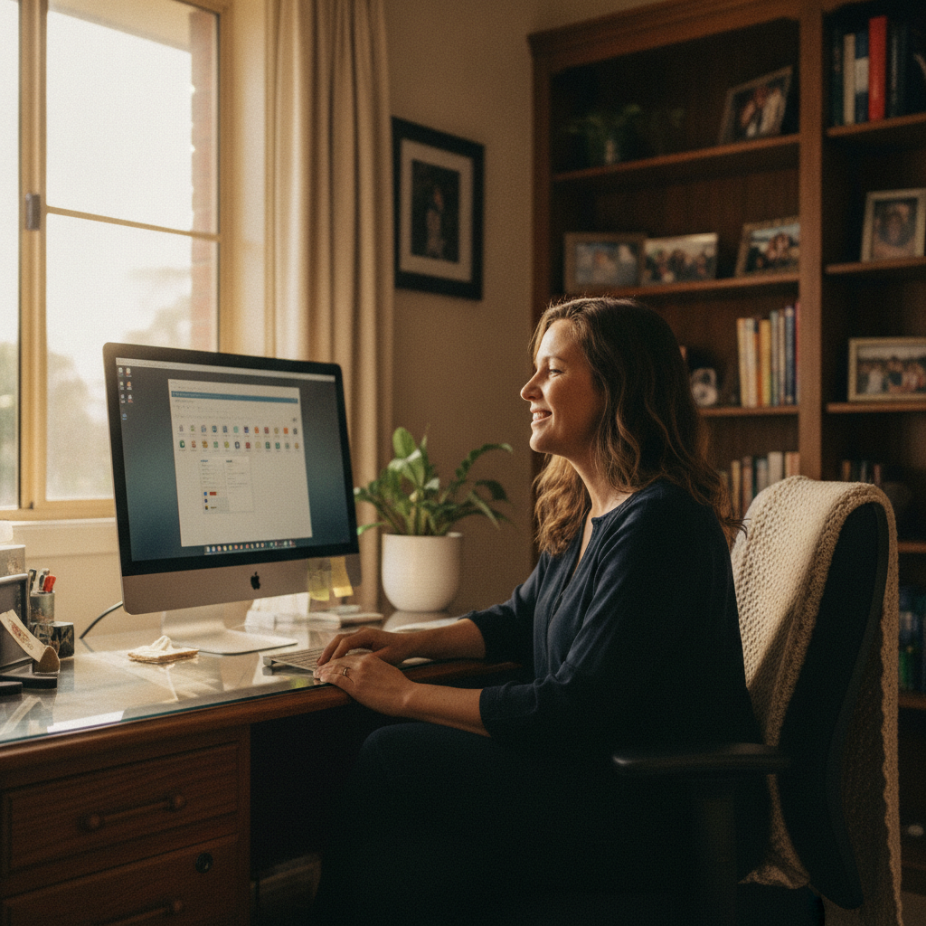 Professional computer clean-out in Gateshead (2290) — a happy New South Wales resident at home with a spotless, fast, quiet machine
