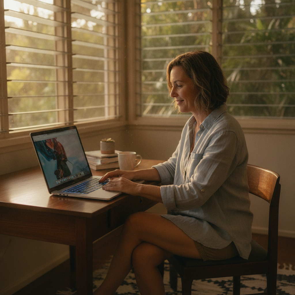 Professional computer clean-out in Gaythorne (4051) — a happy Queensland resident at home with a spotless, fast, quiet machine