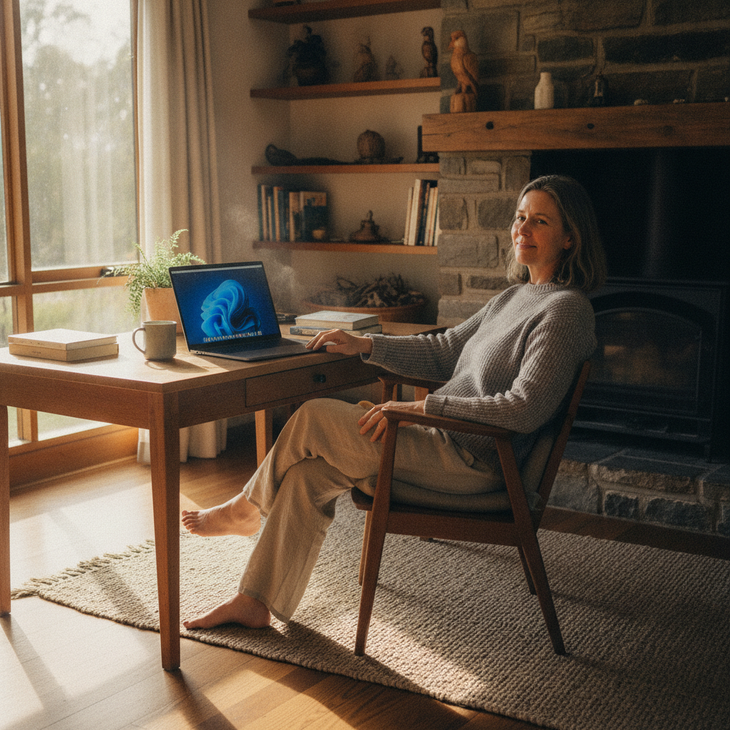 Professional computer clean-out in Geehi (2642) — a happy New South Wales resident at home with a spotless, fast, quiet machine