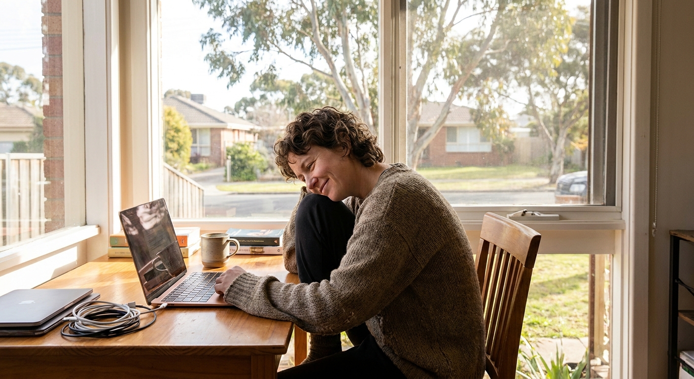 Professional computer clean-out in Geelong North (3215) — a happy Victoria resident at home with a spotless, fast, quiet machine