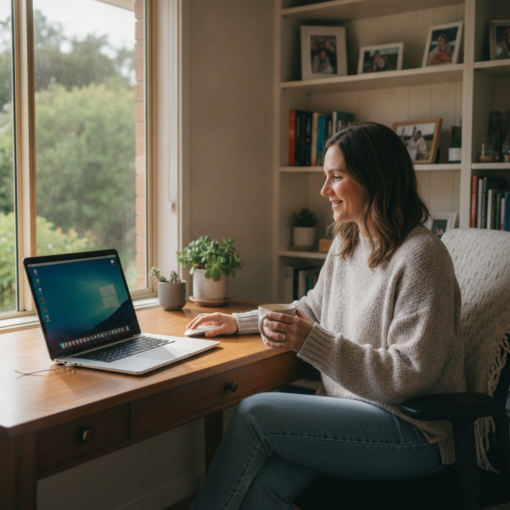 Professional computer clean-out in Geilston Bay (7015) — a happy Tasmania resident at home with a spotless, fast, quiet machine