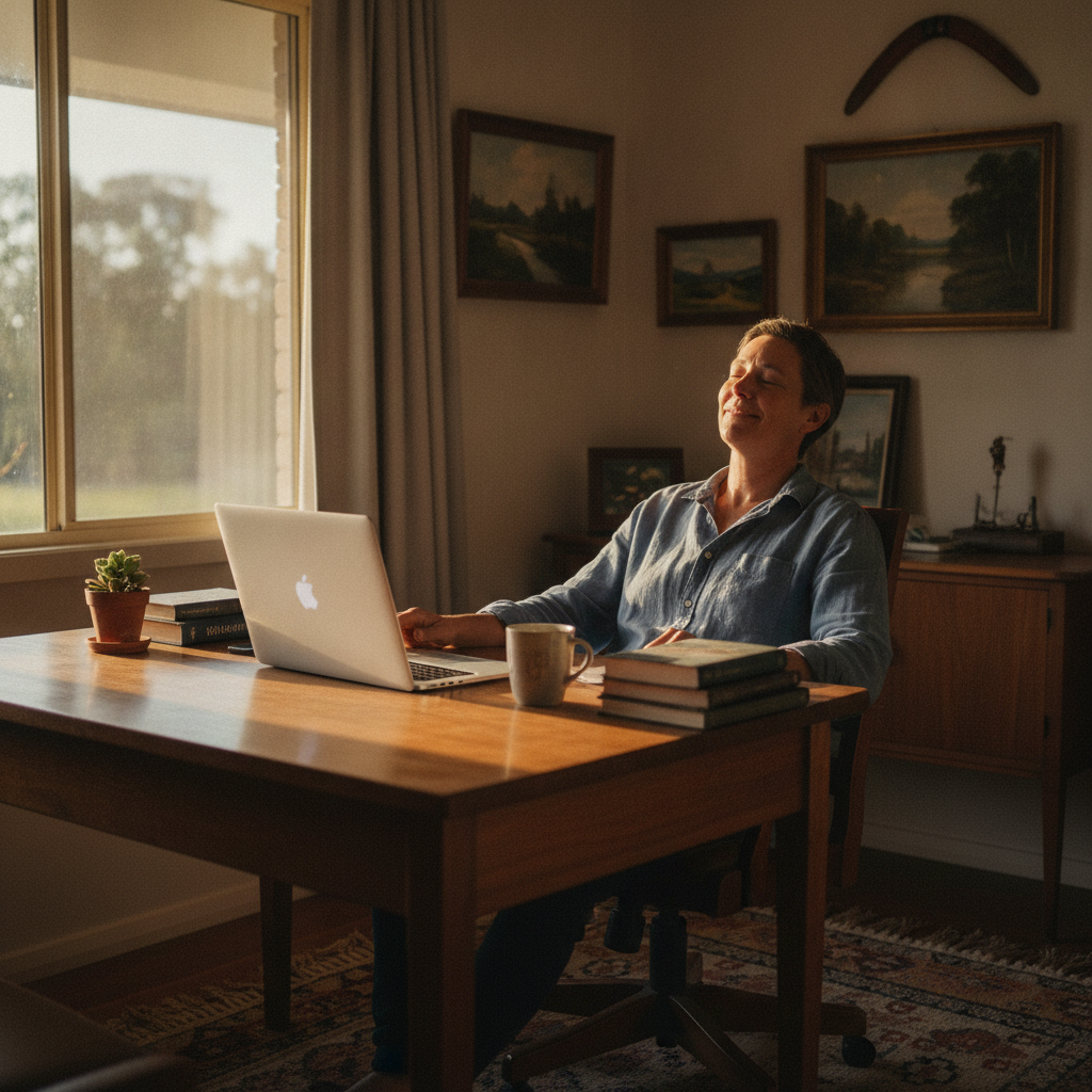 Professional computer clean-out in Gibberagee (2469) — a happy New South Wales resident at home with a spotless, fast, quiet machine