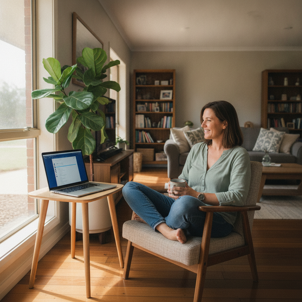 Professional computer clean-out in Gilgooma (2829) — a happy New South Wales resident at home with a spotless, fast, quiet machine