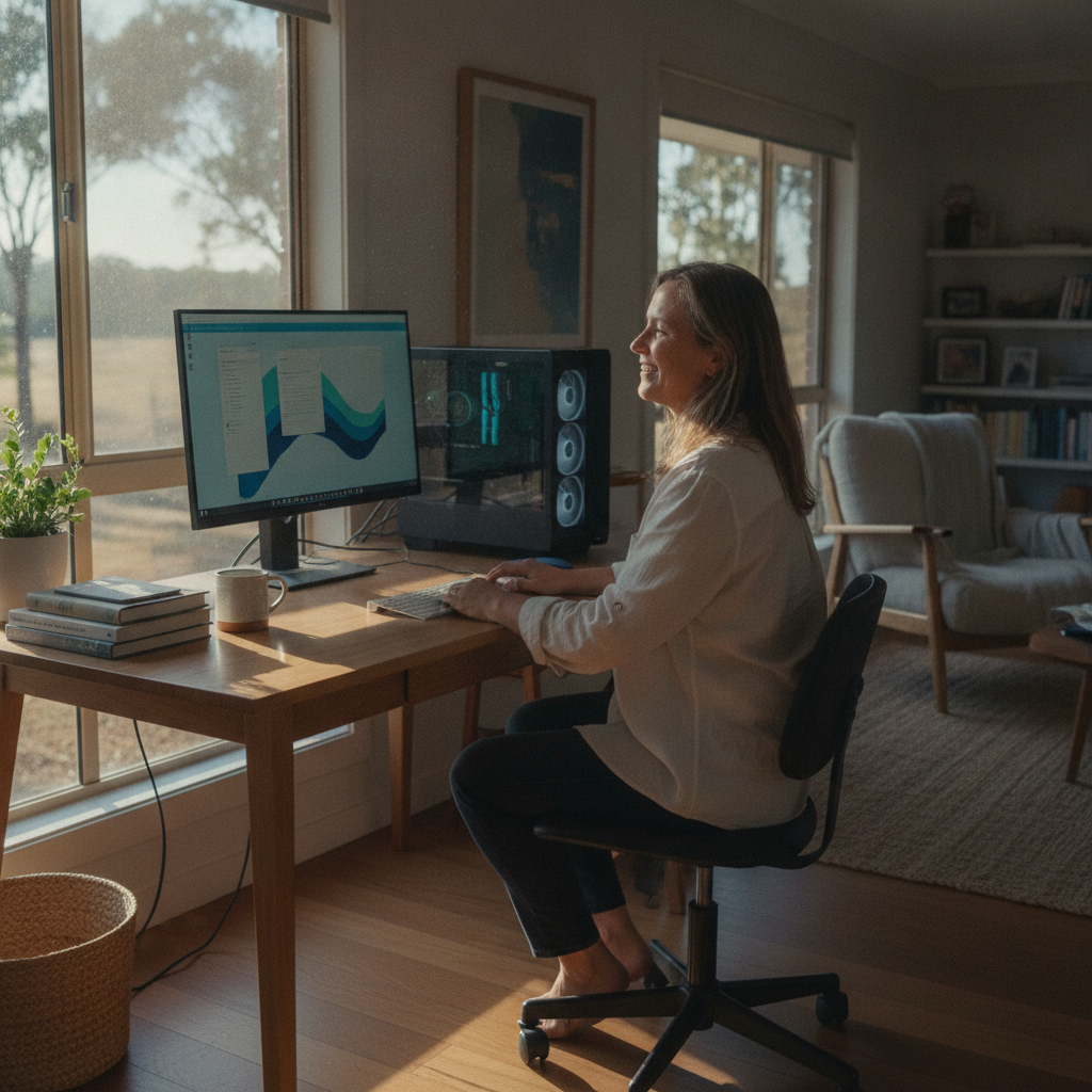 Professional computer clean-out in Gilletts Ridge (2462) — a happy New South Wales resident at home with a spotless, fast, quiet machine