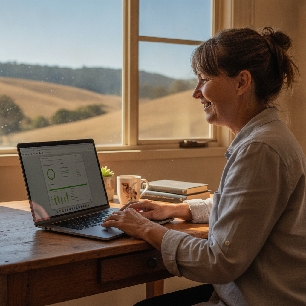 Professional computer clean-out in Gineroi (2404) — a happy New South Wales resident at home with a spotless, fast, quiet machine