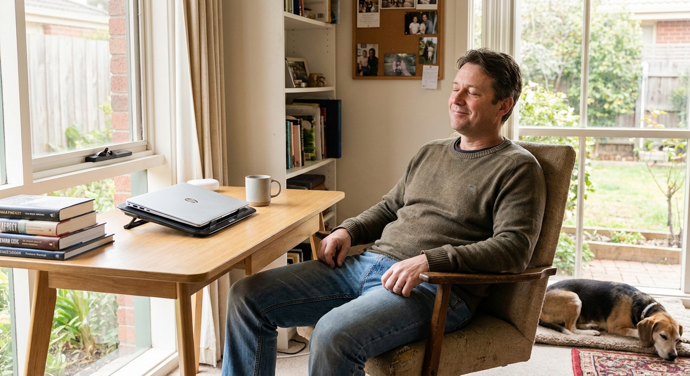 Professional computer clean-out in Gladstone Park (3043) — a happy Victoria resident at home with a spotless, fast, quiet machine