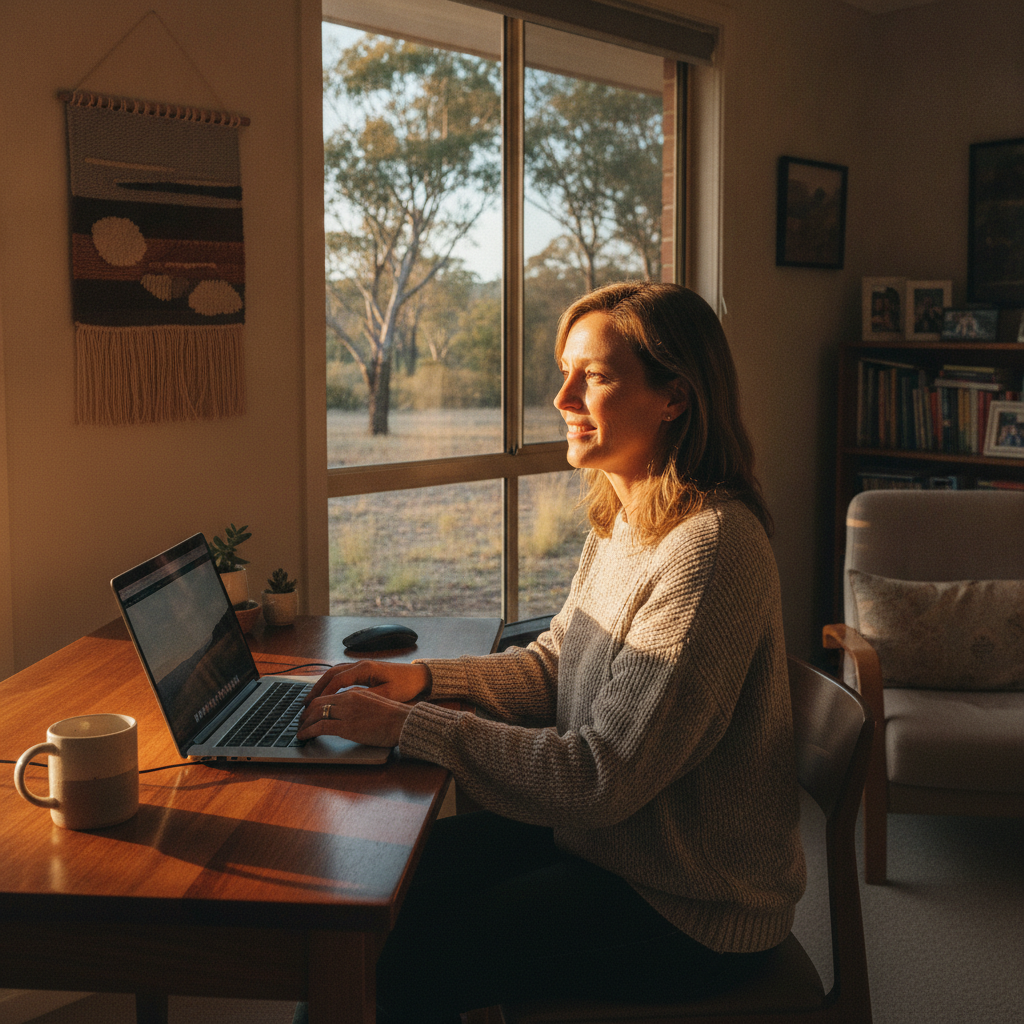 Professional computer clean-out in Glen Alice (2849) — a happy New South Wales resident at home with a spotless, fast, quiet machine