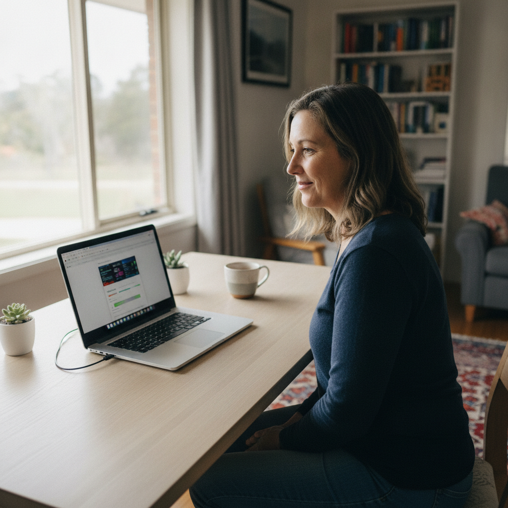 Professional computer clean-out in Glen Elgin (2370) — a happy New South Wales resident at home with a spotless, fast, quiet machine