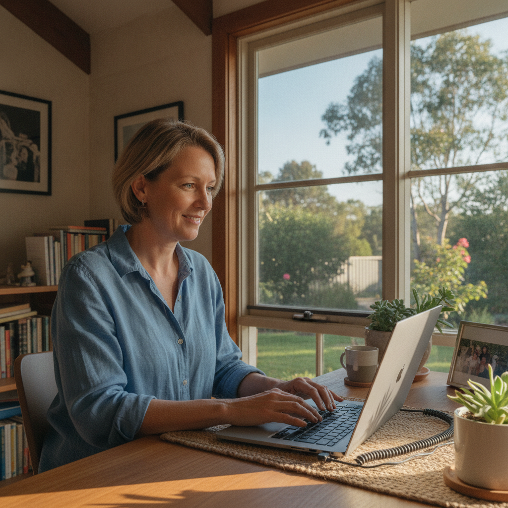 Professional computer clean-out in Glen Oak (2320) — a happy New South Wales resident at home with a spotless, fast, quiet machine