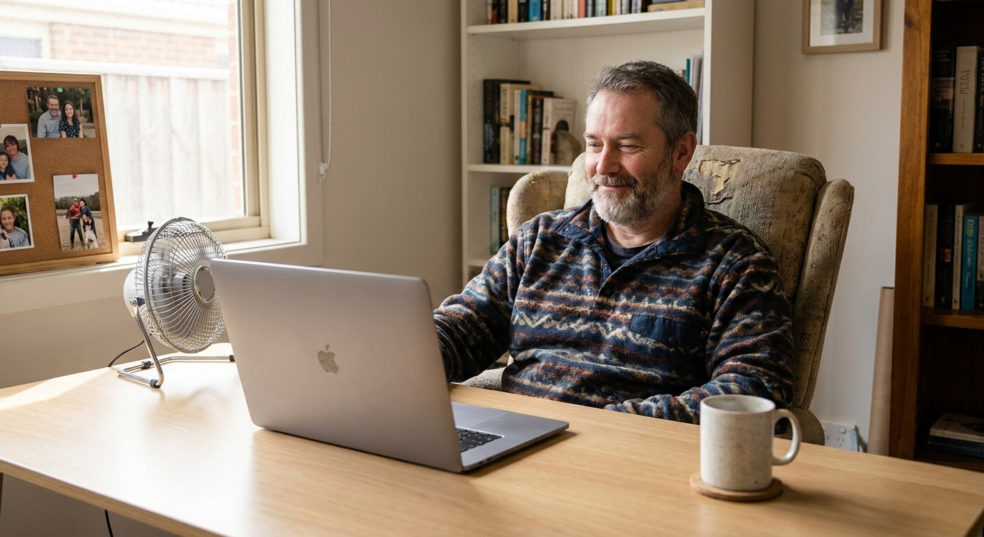 Computer cleaning in Glen Waverley (3150) — a local resident at home with a clean, fast, dust-free computer running cool and quiet
