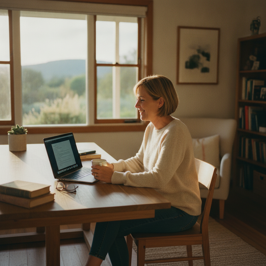 Professional computer clean-out in Glencoe (2365) — a happy New South Wales resident at home with a spotless, fast, quiet machine