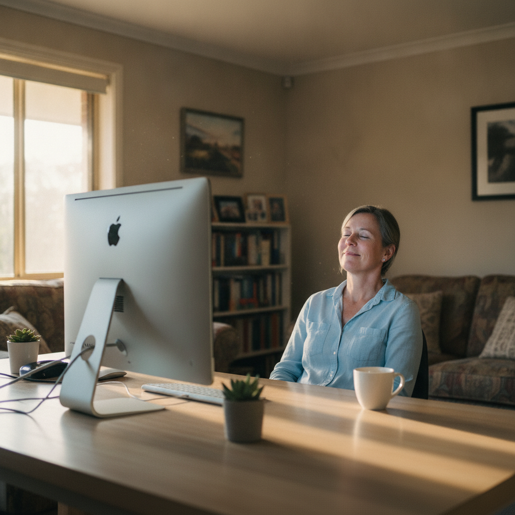 Professional computer clean-out in Glenhaven (2156) — a happy New South Wales resident at home with a spotless, fast, quiet machine