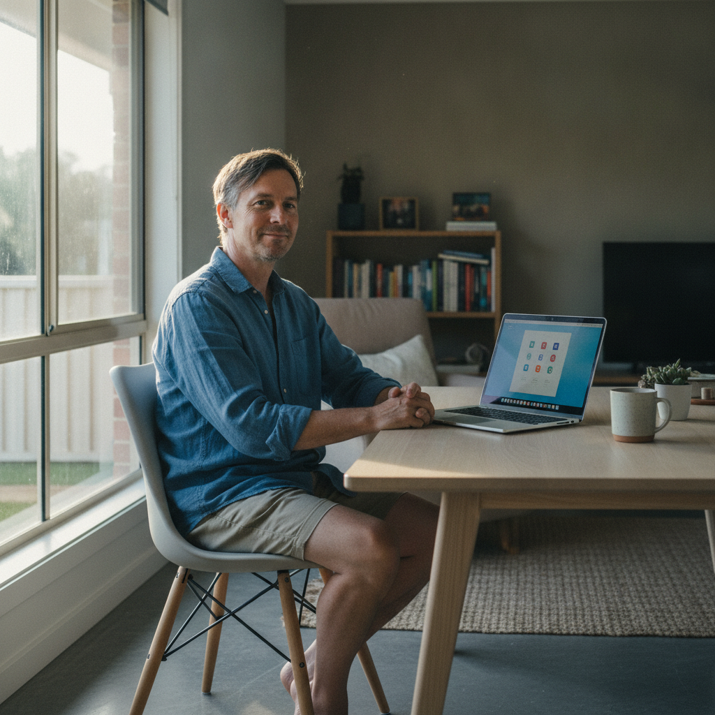 Professional computer clean-out in Glossodia (2756) — a happy New South Wales resident at home with a spotless, fast, quiet machine