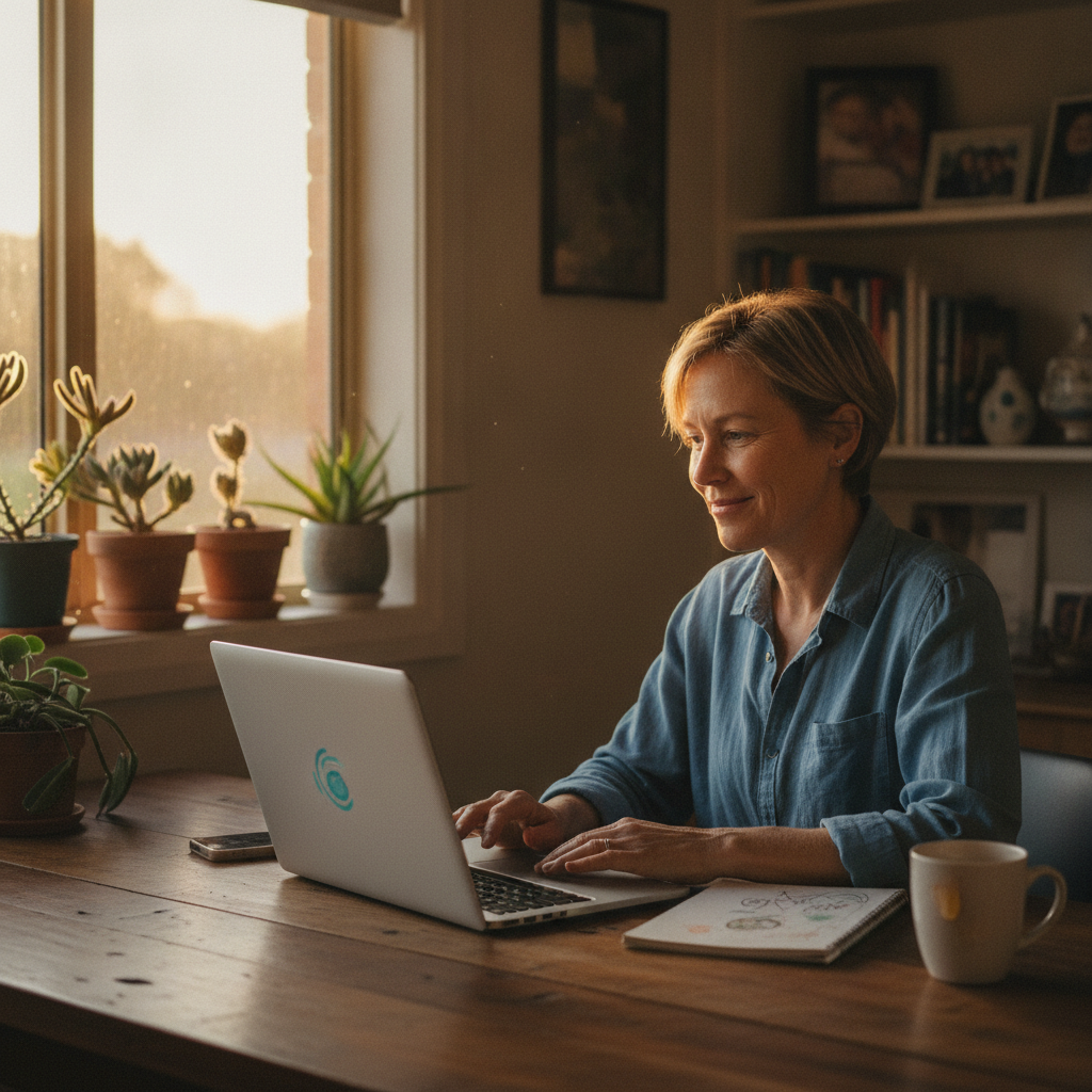 Professional computer clean-out in Gnangara (6065) — a happy Western Australia resident at home with a spotless, fast, quiet machine