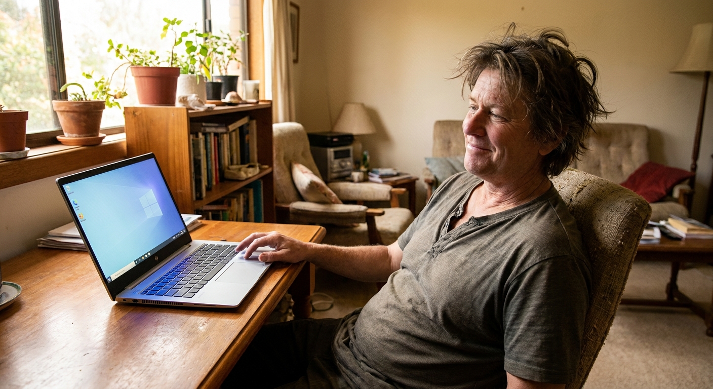 Professional computer clean-out in Gowrie (2904) — a happy the ACT resident at home with a spotless, fast, quiet machine