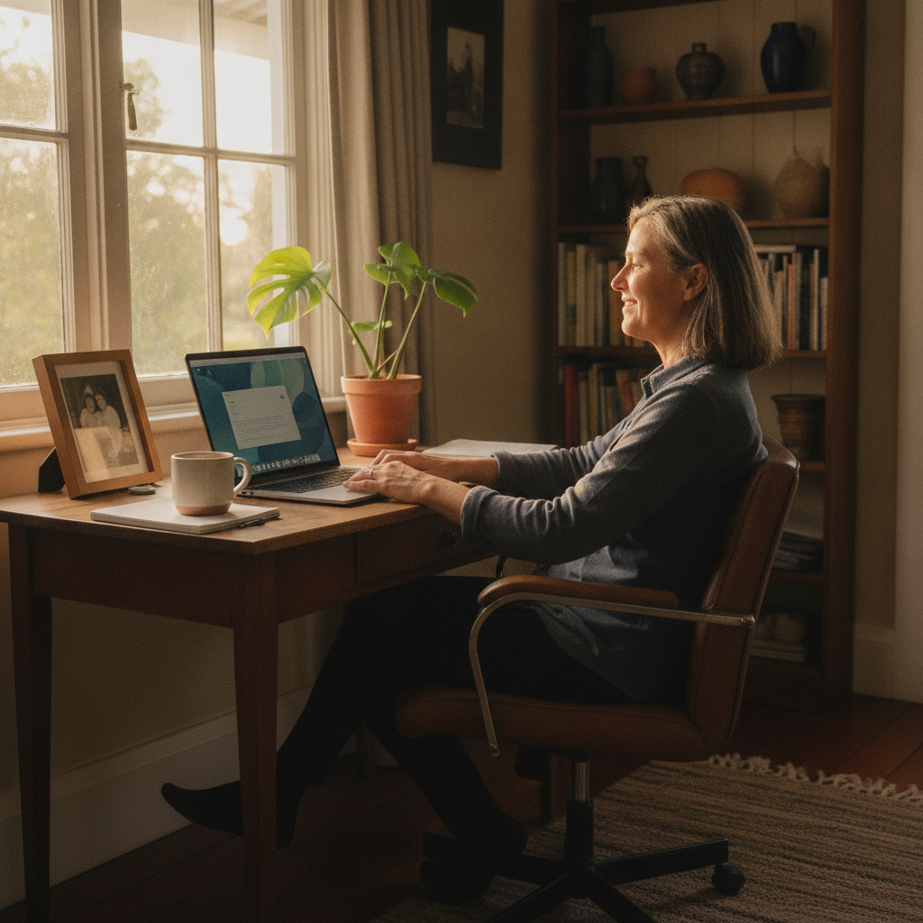 Professional computer clean-out in Green Pigeon (2474) — a happy New South Wales resident at home with a spotless, fast, quiet machine