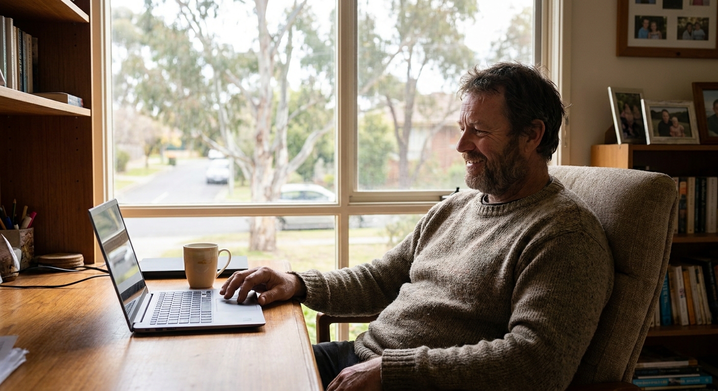 Computer cleaning in Greensborough (3088) — a local resident at home with a clean, fast, dust-free computer running cool and quiet
