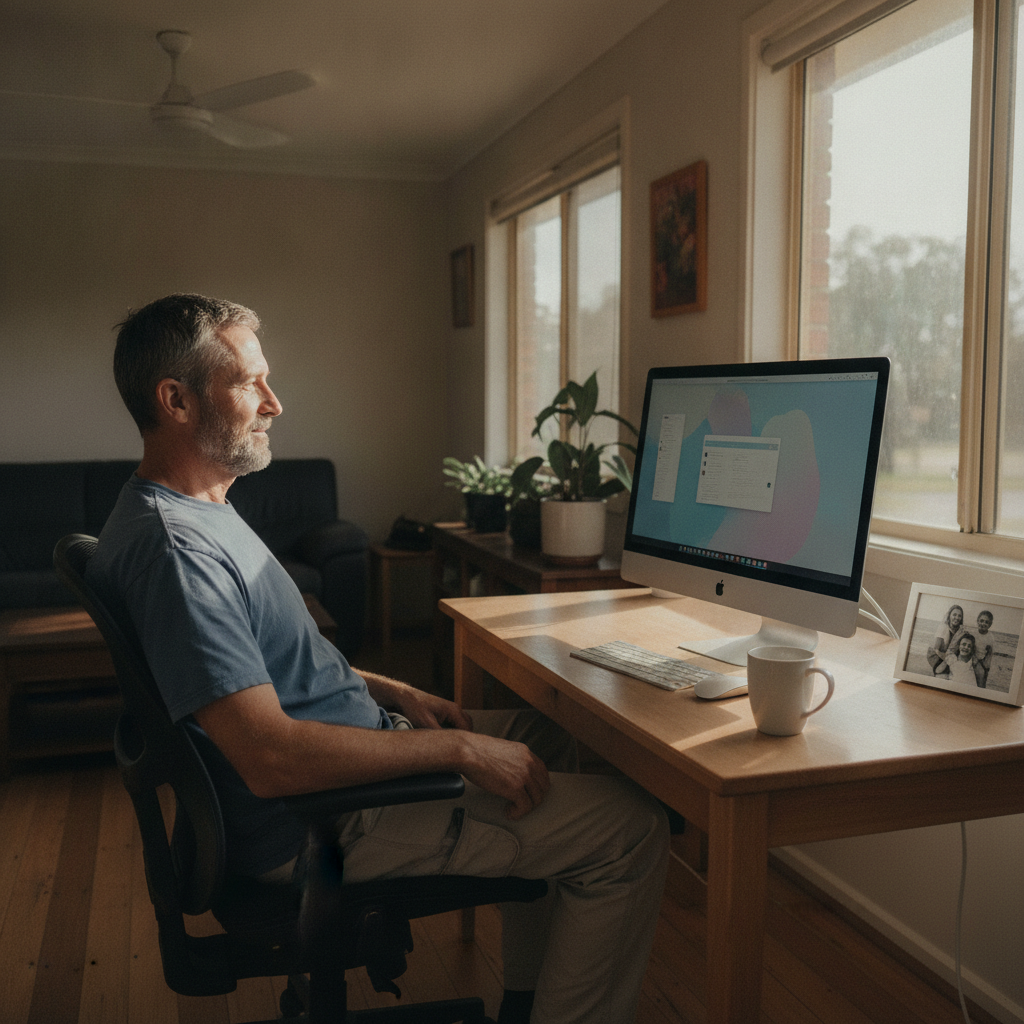 Professional computer clean-out in Gresford (2311) — a happy New South Wales resident at home with a spotless, fast, quiet machine