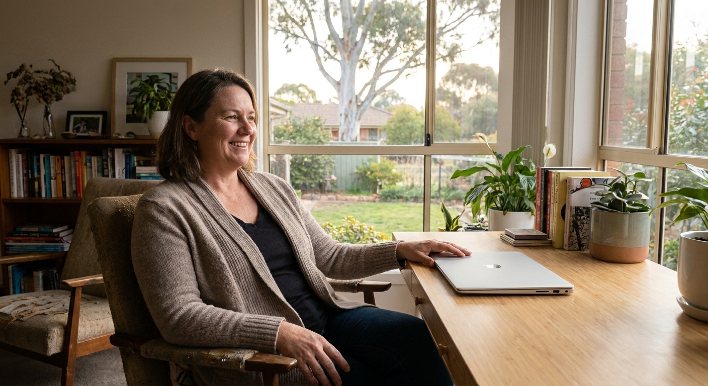 Professional computer clean-out in Griffith (2603) — a happy the ACT resident at home with a spotless, fast, quiet machine