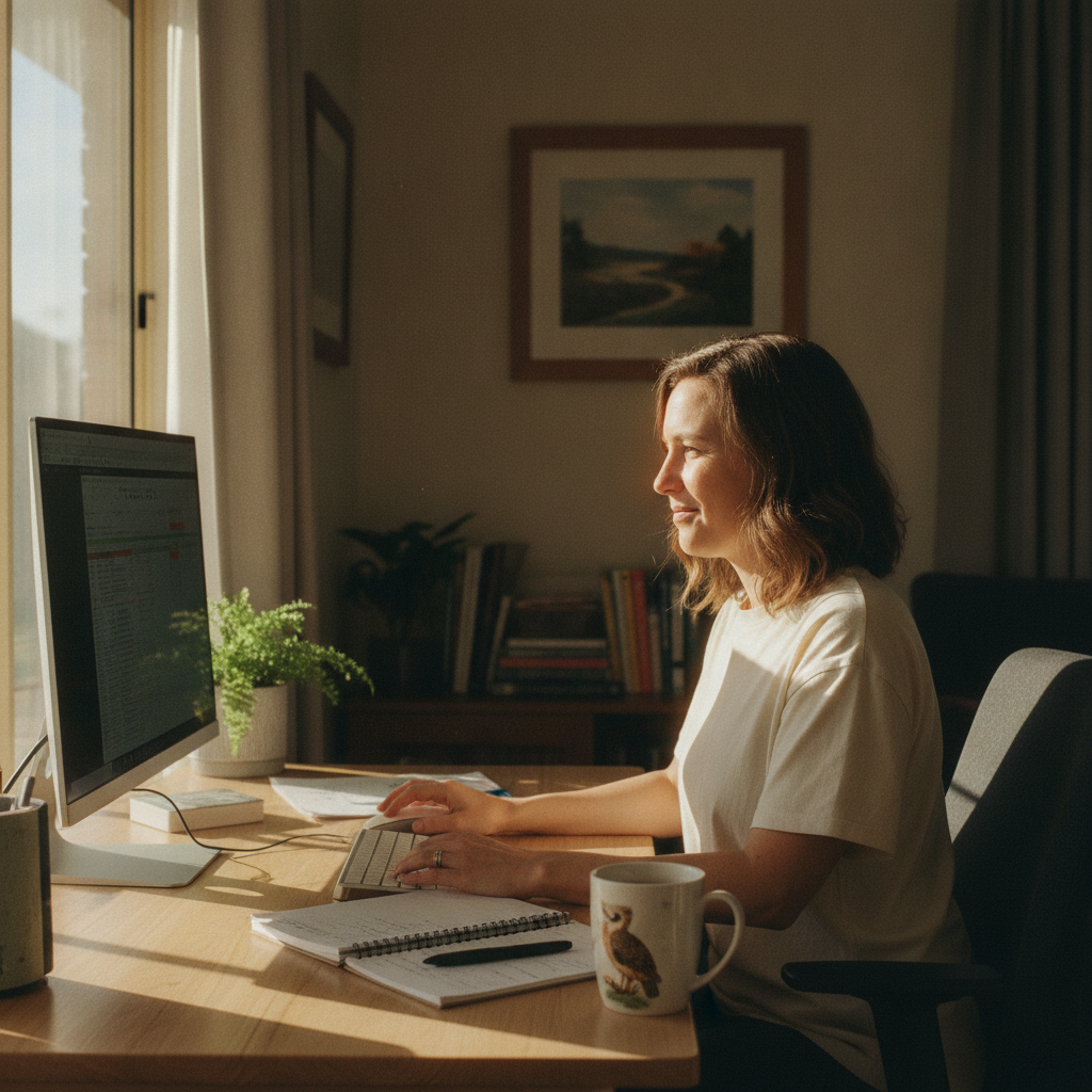 Professional computer clean-out in Guildford (6055) — a happy Western Australia resident at home with a spotless, fast, quiet machine
