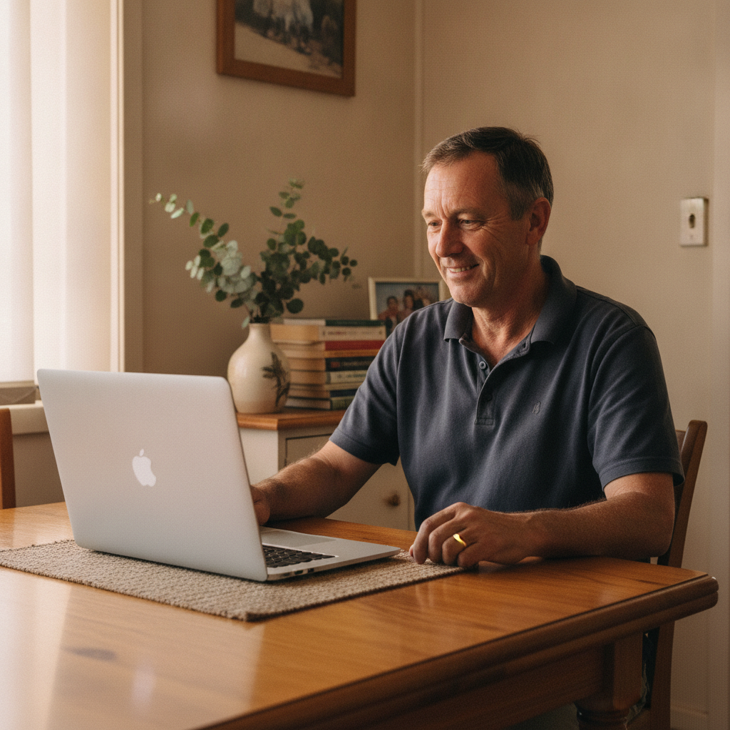 Professional computer clean-out in Gulargambone (2828) — a happy New South Wales resident at home with a spotless, fast, quiet machine