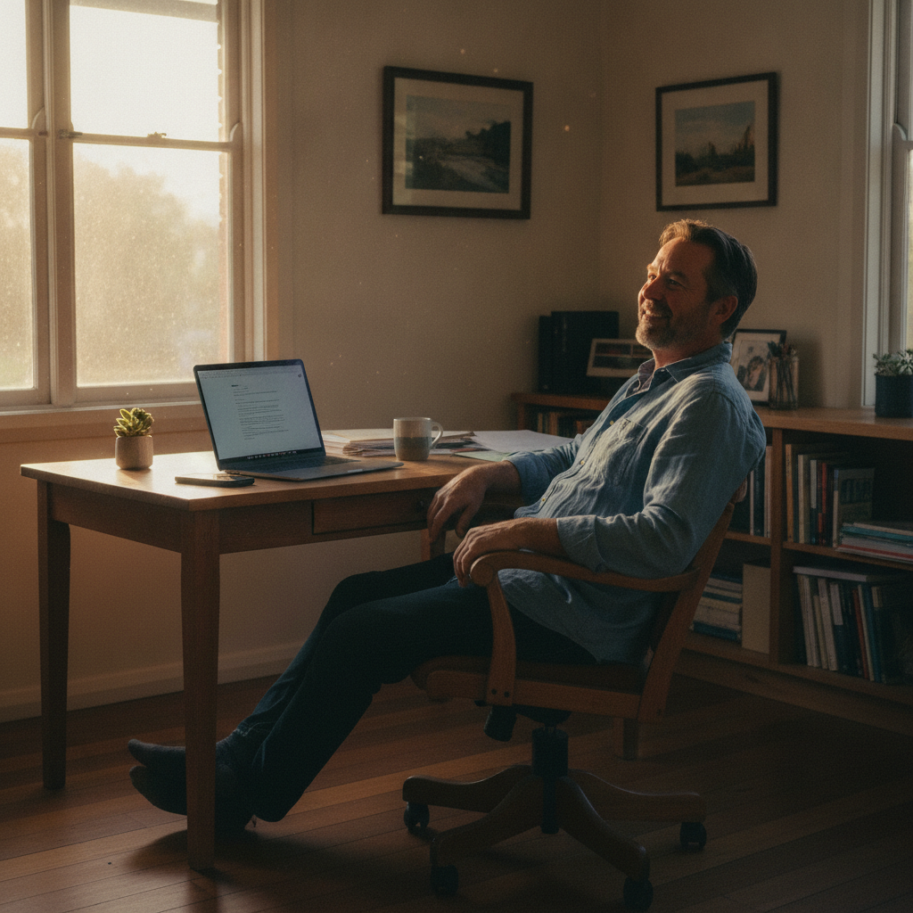 Professional computer clean-out in Gungal (2333) — a happy New South Wales resident at home with a spotless, fast, quiet machine