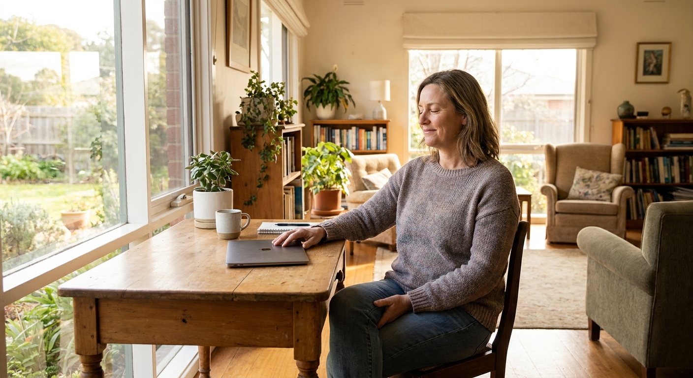 Professional computer clean-out in Guys Hill (3807) — a happy Victoria resident at home with a spotless, fast, quiet machine