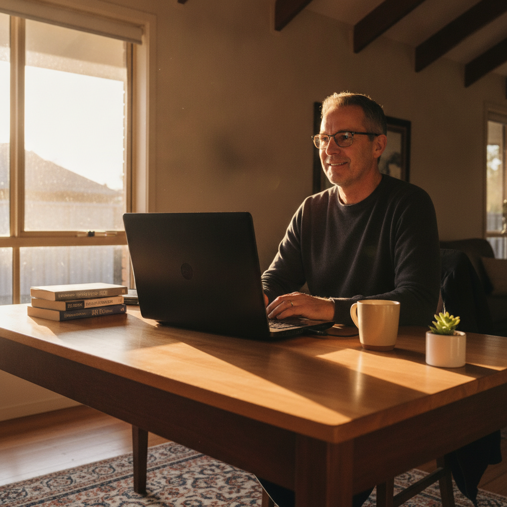 Professional computer clean-out in Gwelup (6018) — a happy Western Australia resident at home with a spotless, fast, quiet machine