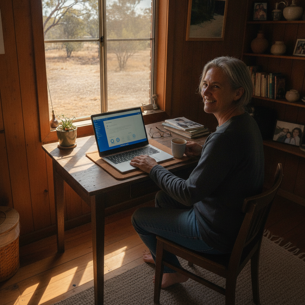 Professional computer clean-out in Halfway Creek (2460) — a happy New South Wales resident at home with a spotless, fast, quiet machine