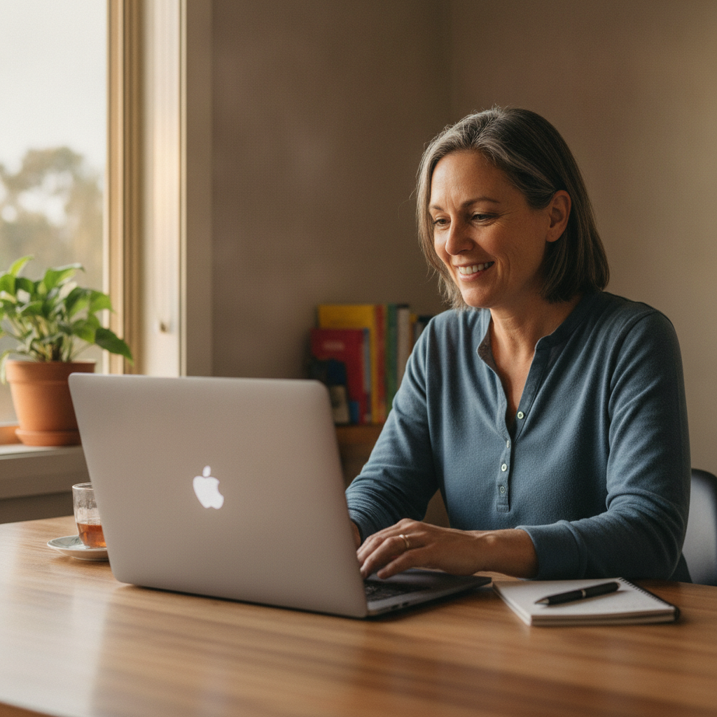 Professional computer clean-out in Halls Creek (2346) — a happy New South Wales resident at home with a spotless, fast, quiet machine