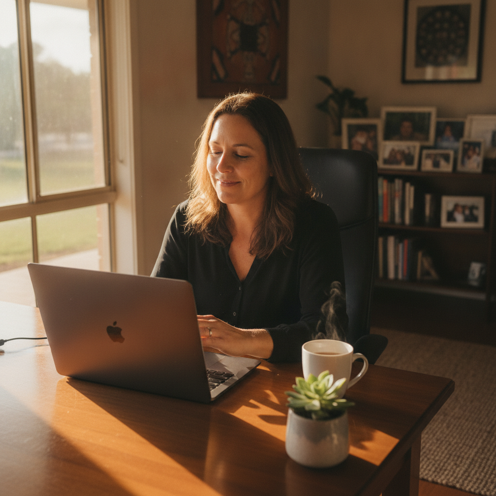 Professional computer clean-out in Hamilton Plains (4800) — a happy Queensland resident at home with a spotless, fast, quiet machine