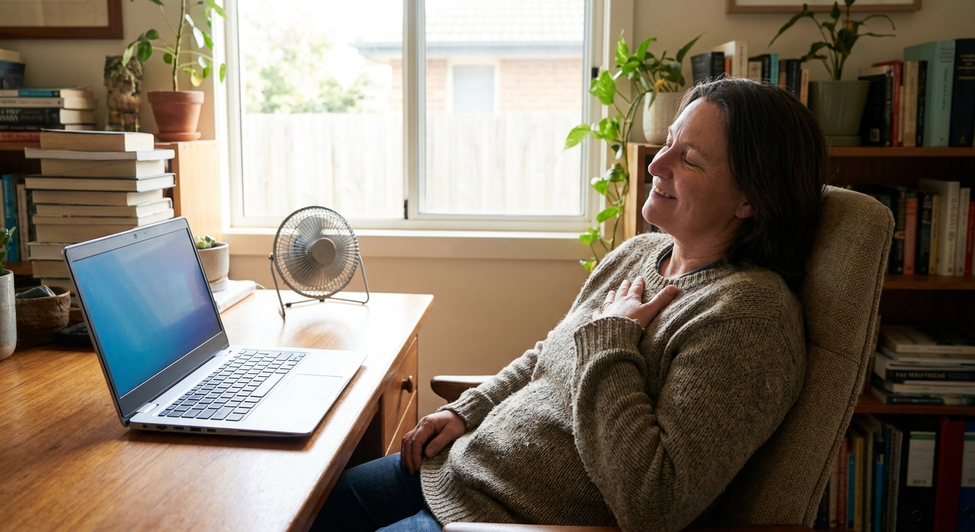 Professional computer clean-out in Hampton East (3188) — a happy Victoria resident at home with a spotless, fast, quiet machine