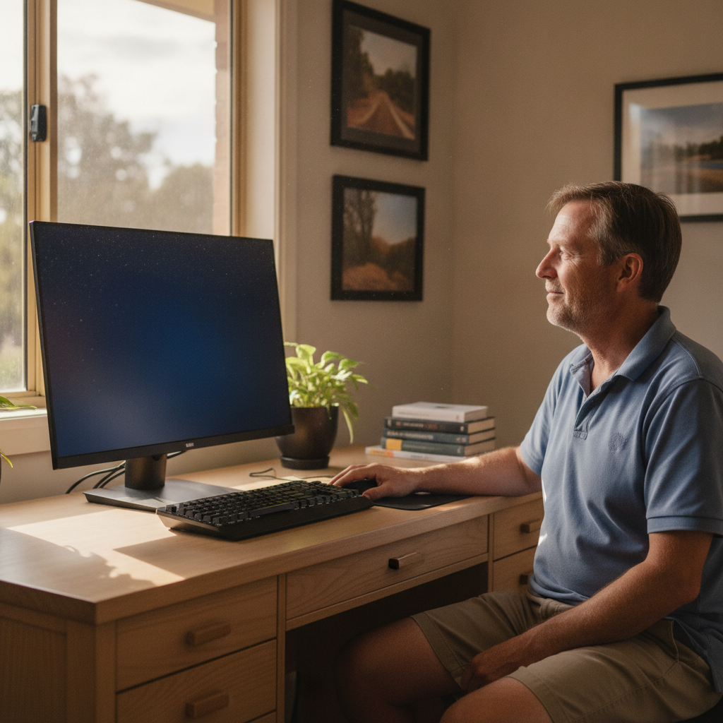 Computer cleaning in Harefield (2650) — a local resident at home with a clean, fast, dust-free computer running cool and quiet