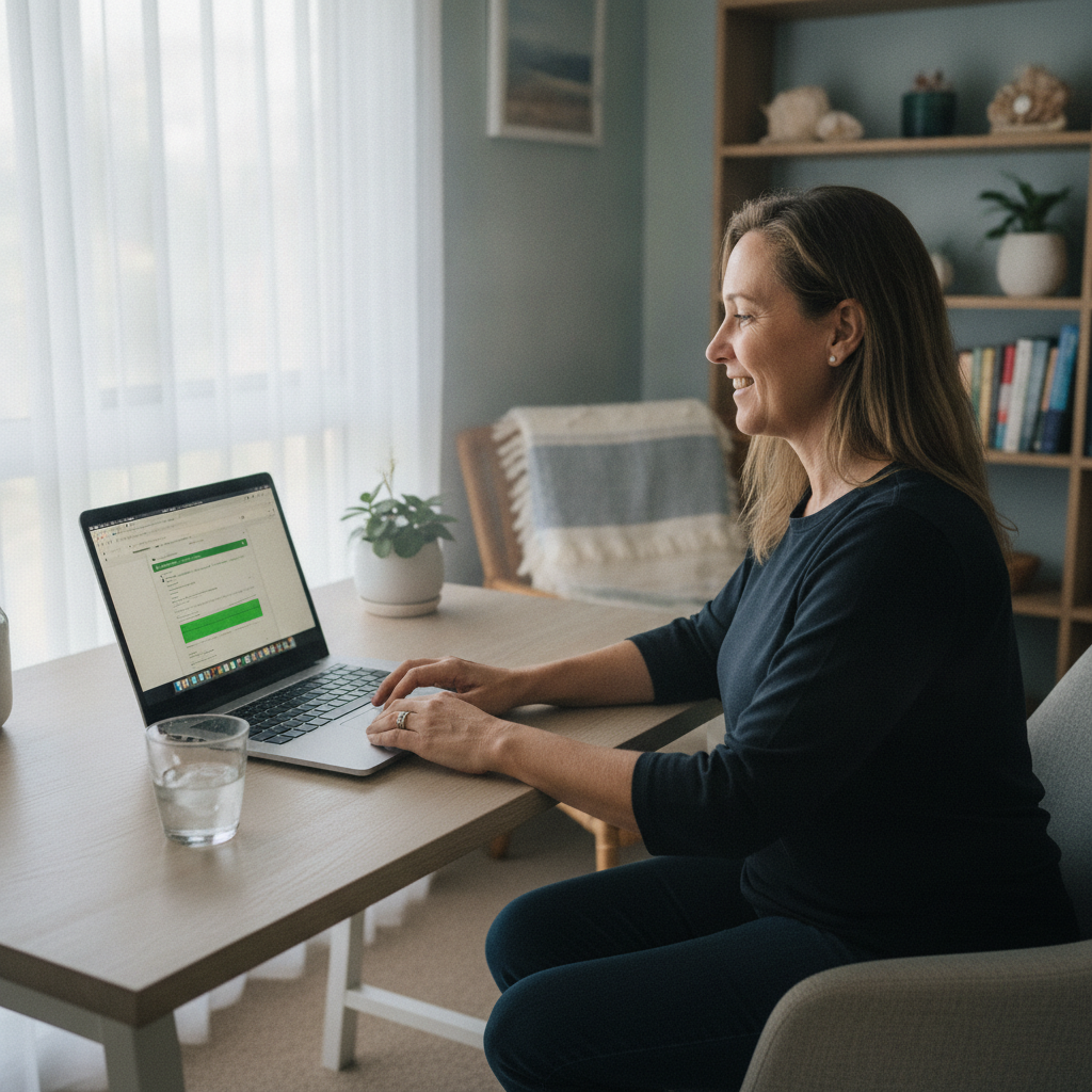 Professional computer clean-out in Hastings Point (2489) — a happy New South Wales resident at home with a spotless, fast, quiet machine