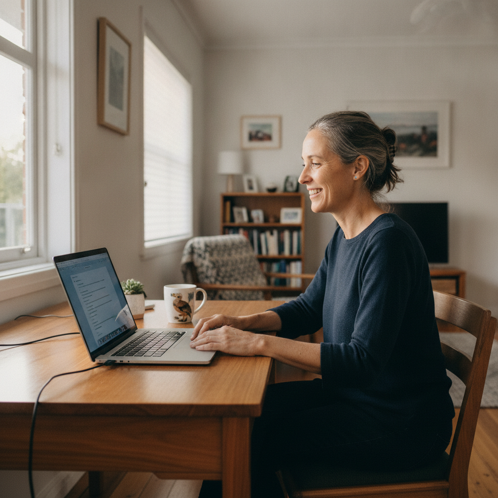 Professional computer clean-out in Hawthorne (4171) — a happy Queensland resident at home with a spotless, fast, quiet machine