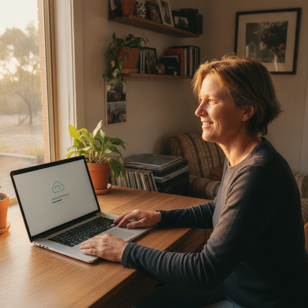 Professional computer clean-out in Hayes Gap (2850) — a happy New South Wales resident at home with a spotless, fast, quiet machine
