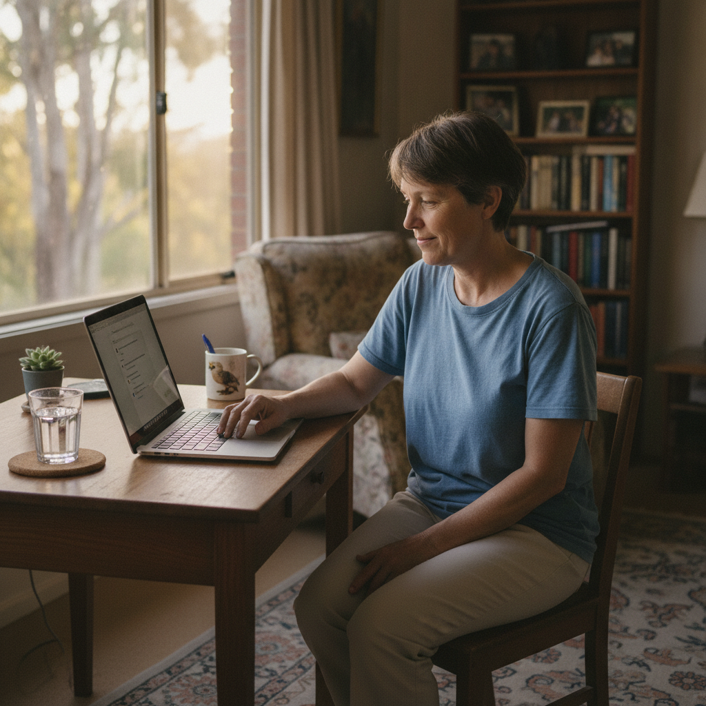 Professional computer clean-out in Hazelbrook (2779) — a happy New South Wales resident at home with a spotless, fast, quiet machine
