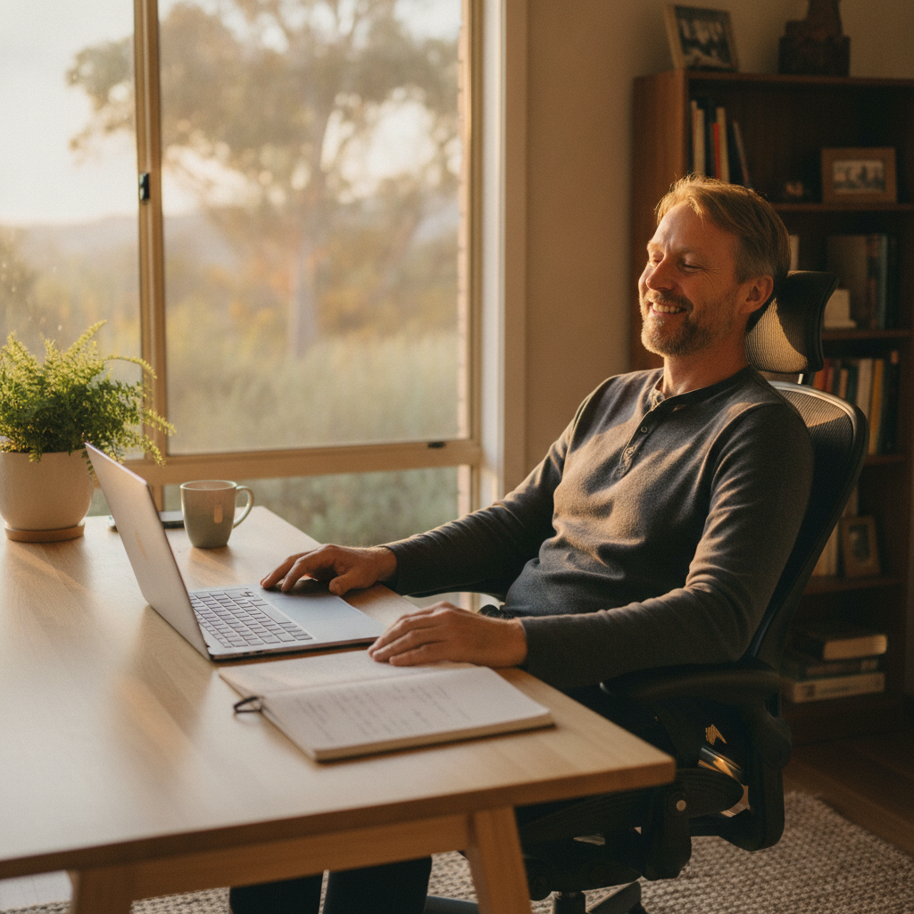 Computer cleaning in Heathfield (5153) — a local resident at home with a clean, fast, dust-free computer running cool and quiet