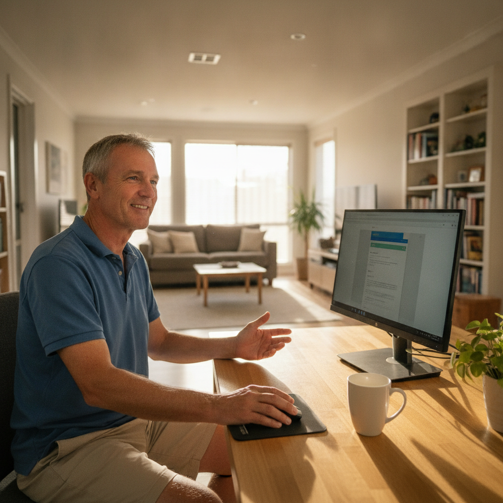 Professional computer clean-out in Henley Brook (6055) — a happy Western Australia resident at home with a spotless, fast, quiet machine