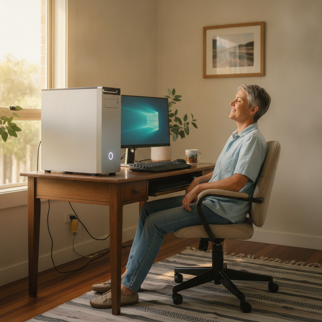 Computer cleaning in High Wycombe (6057) — a local resident at home with a clean, fast, dust-free computer running cool and quiet