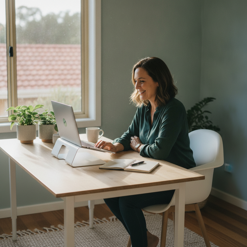 Professional computer clean-out in Hillarys (6025) — a happy Western Australia resident at home with a spotless, fast, quiet machine