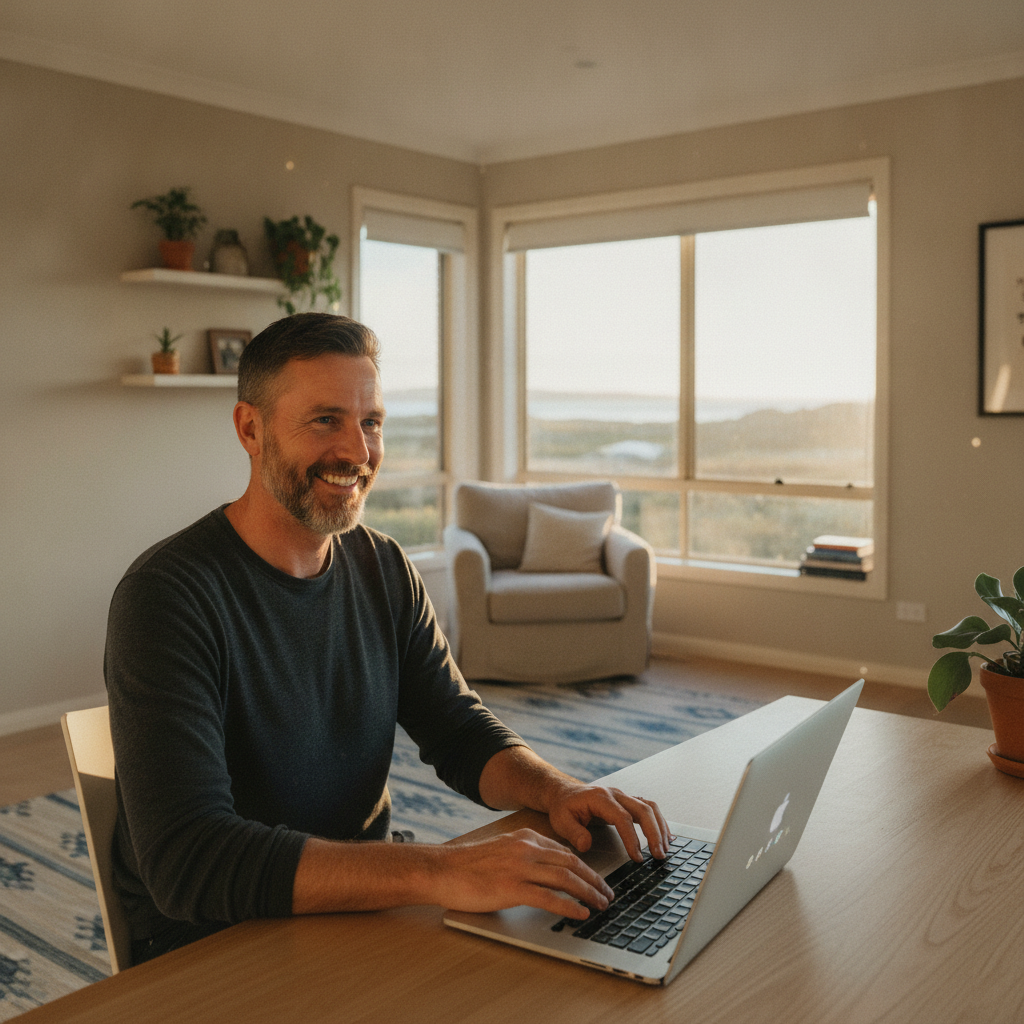 Professional computer clean-out in Hindmarsh Island (5214) — a happy South Australia resident at home with a spotless, fast, quiet machine