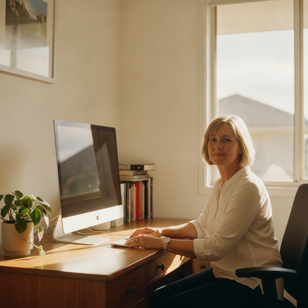 Professional computer clean-out in Holland Park (4121) — a happy Queensland resident at home with a spotless, fast, quiet machine