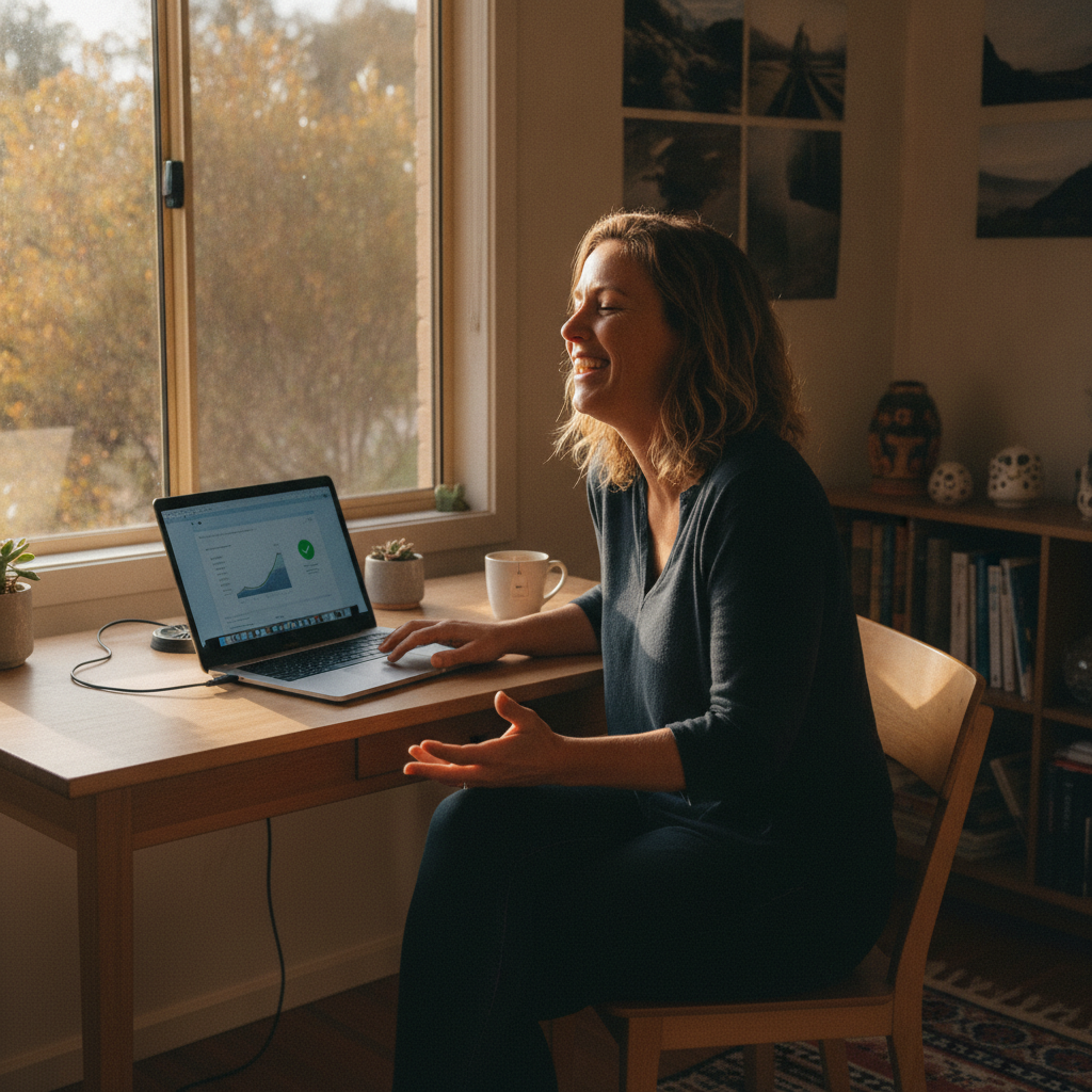 Professional computer clean-out in Holts Flat (2631) — a happy New South Wales resident at home with a spotless, fast, quiet machine
