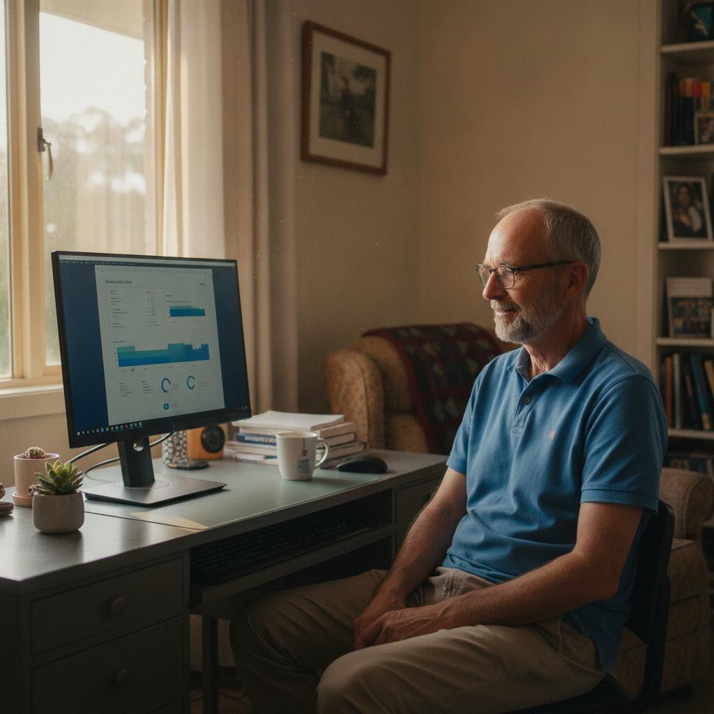 Professional computer clean-out in Honeywood (7017) — a happy Tasmania resident at home with a spotless, fast, quiet machine