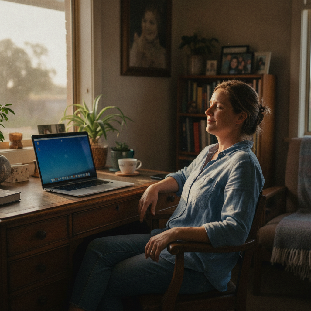 Professional computer clean-out in Hopeland (6125) — a happy Western Australia resident at home with a spotless, fast, quiet machine