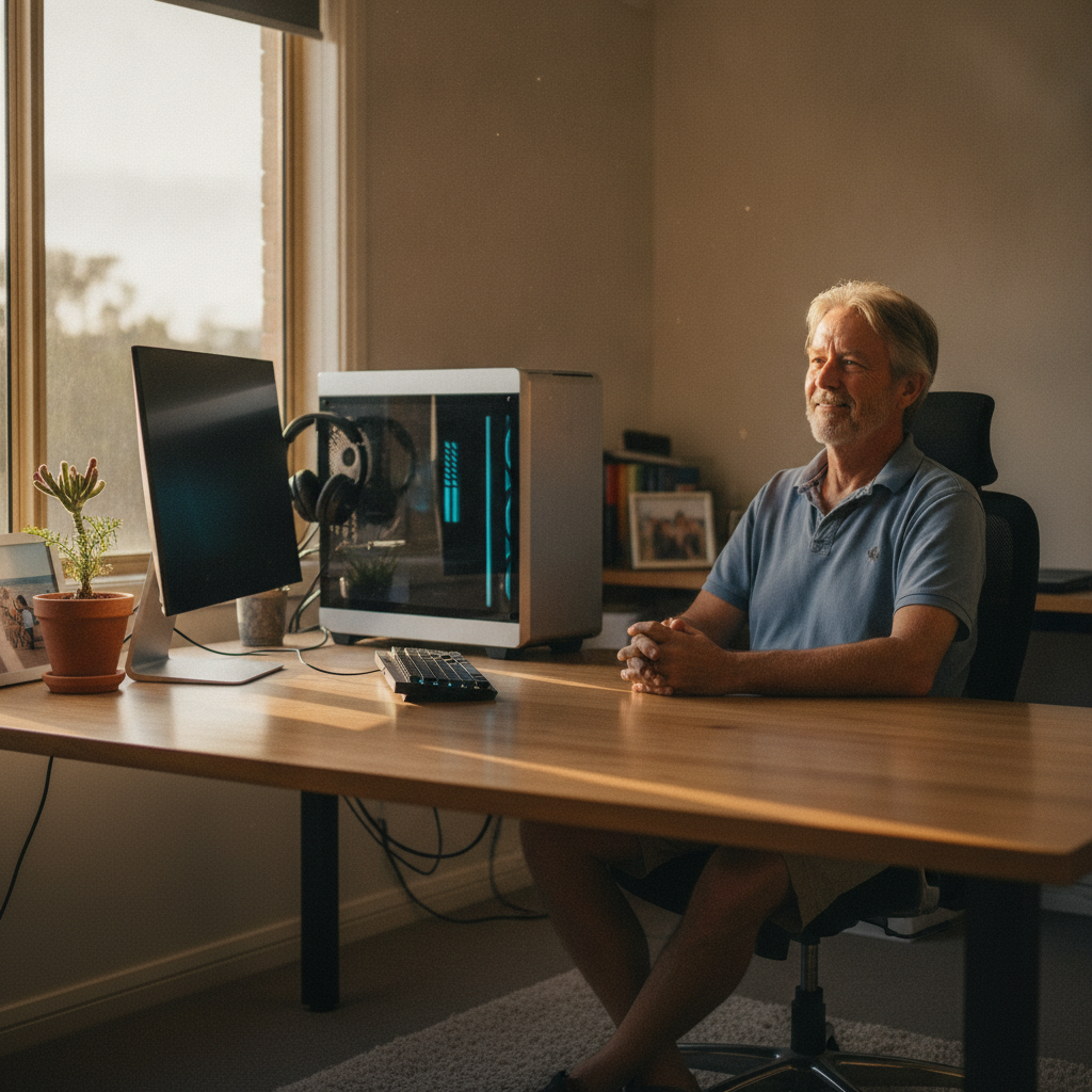 Professional computer clean-out in Horsley Park (2175) — a happy New South Wales resident at home with a spotless, fast, quiet machine