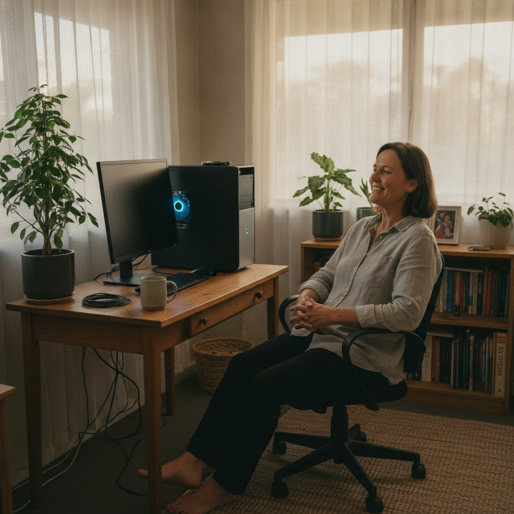 Professional computer clean-out in Houghton (5131) — a happy South Australia resident at home with a spotless, fast, quiet machine